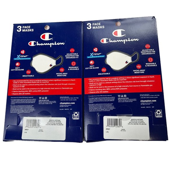 Champion 6 Adult Face Masks 2 Boxes Of 3 Concrete L/XL Reusable - Picture 2 of 8